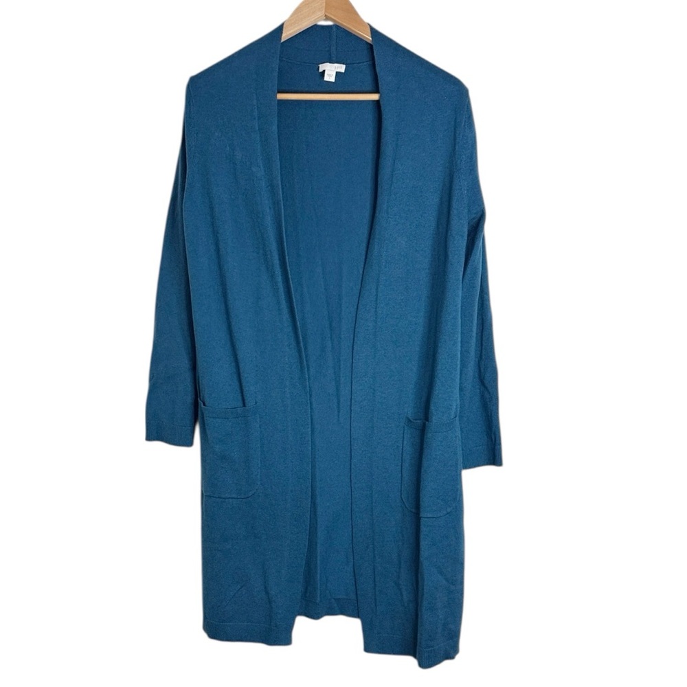 J.Jill Cardigan Dark Blue Green Open Front Pocket Long Sleeve Longline size S